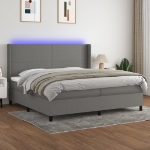 Εικόνα της Κρεβάτι Boxspring με Στρώμα & LED Σκ.Γκρι 200x200εκ. Υφασμάτινο Hobbo