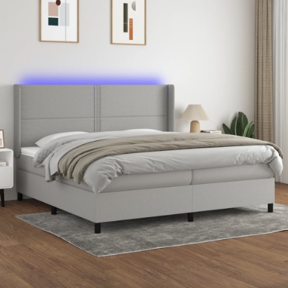 Εικόνα της Κρεβάτι Boxspring με Στρώμα & LED Αν.Γκρι 200x200εκ. Υφασμάτινο Hobbo