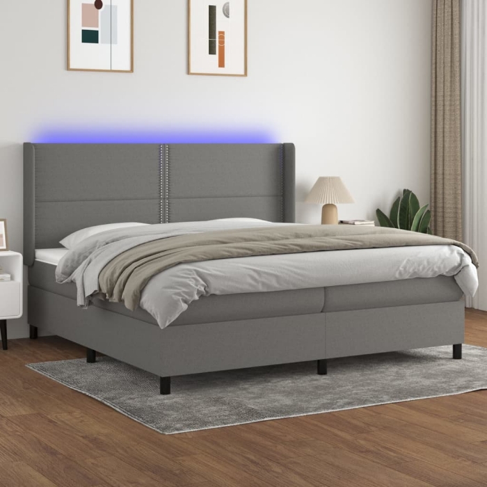 Εικόνα της Κρεβάτι Boxspring με Στρώμα & LED Σκ.Γκρι 200x200εκ. Υφασμάτινο Hobbo