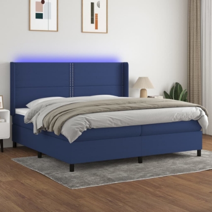 Εικόνα της Κρεβάτι Boxspring με Στρώμα & LED Μπλε 200x200 εκ. Υφασμάτινο Hobbo