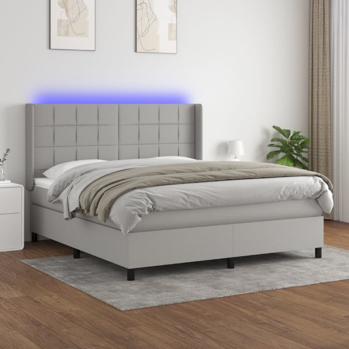 Εικόνα της Κρεβάτι Boxspring με Στρώμα & LED Αν.Γκρι 180x200εκ. Υφασμάτινο Hobbo