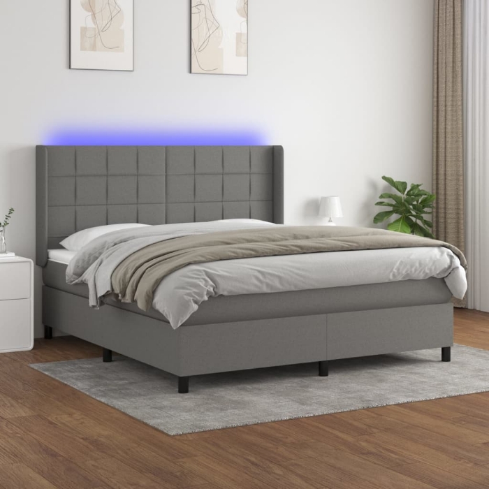 Εικόνα της Κρεβάτι Boxspring με Στρώμα & LED Σκ.Γκρι 180x200 εκ Υφασμάτινο Hobbo