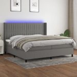 Εικόνα της Κρεβάτι Boxspring με Στρώμα & LED Σκ.Γκρι 200x200εκ. Υφασμάτινο Hobbo