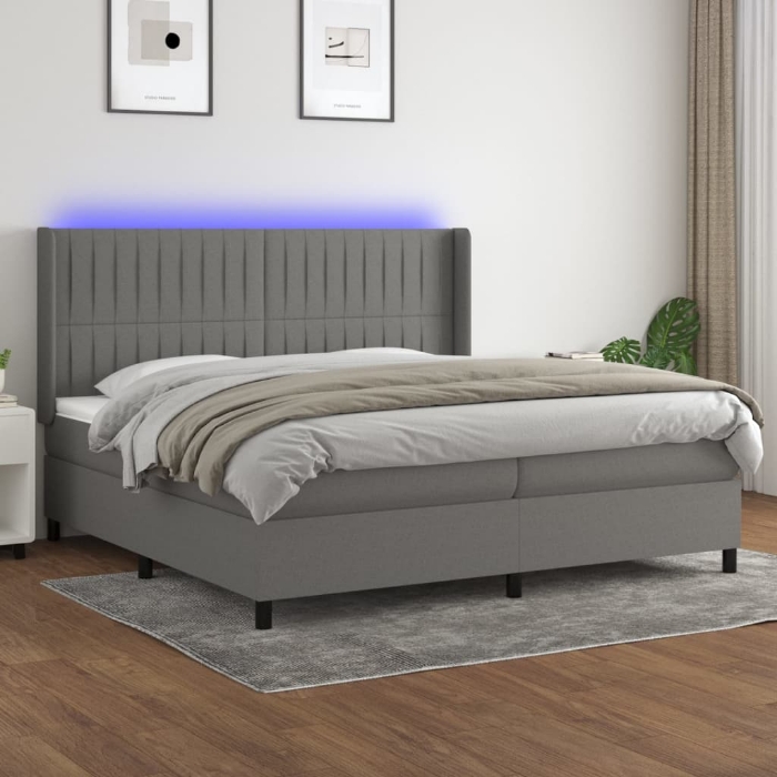 Εικόνα της Κρεβάτι Boxspring με Στρώμα & LED Σκ.Γκρι 200x200εκ. Υφασμάτινο Hobbo