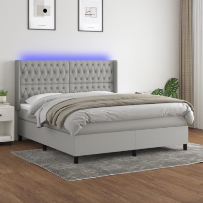 Εικόνα της Κρεβάτι Boxspring με Στρώμα & LED Αν.Γκρι 180x200εκ. Υφασμάτινο Hobbo