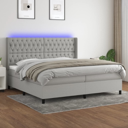 Εικόνα της Κρεβάτι Boxspring με Στρώμα & LED Αν.Γκρι 200x200εκ. Υφασμάτινο Hobbo