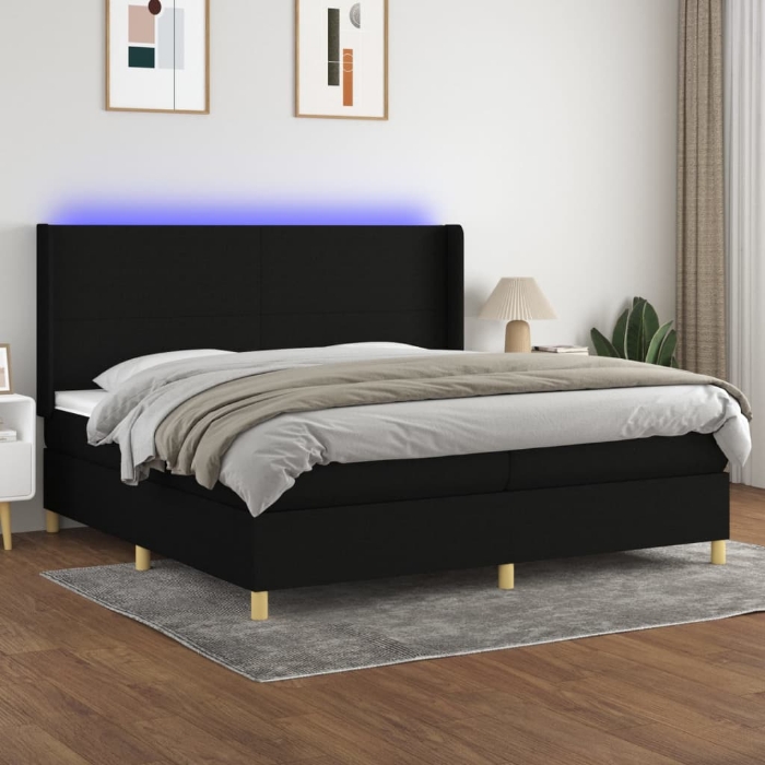 Εικόνα της Κρεβάτι Boxspring με Στρώμα & LED Μαύρο 200x200 εκ. Υφασμάτινο Hobbo