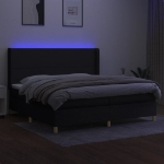 Εικόνα της Κρεβάτι Boxspring με Στρώμα & LED Μαύρο 200x200 εκ. Υφασμάτινο Hobbo