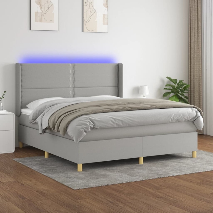 Εικόνα της Κρεβάτι Boxspring με Στρώμα & LED Αν.Γκρι 180x200εκ. Υφασμάτινο Hobbo