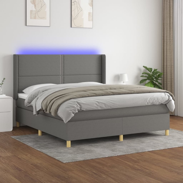 Εικόνα της Κρεβάτι Boxspring με Στρώμα & LED Σκ.Γκρι 180x200 εκ Υφασμάτινο Hobbo