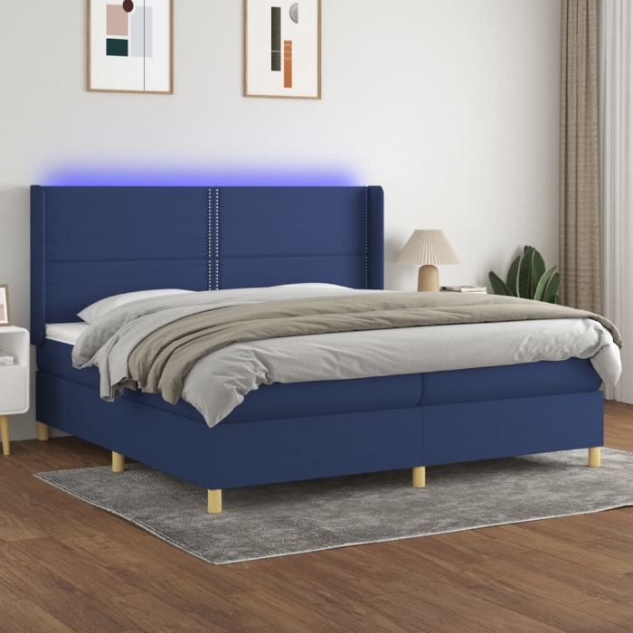 Εικόνα της Κρεβάτι Boxspring με Στρώμα & LED Μπλε 200x200 εκ. Υφασμάτινο Hobbo