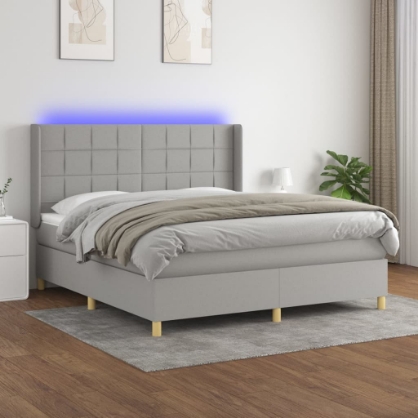 Εικόνα της Κρεβάτι Boxspring με Στρώμα & LED Αν.Γκρι 180x200εκ. Υφασμάτινο Hobbo