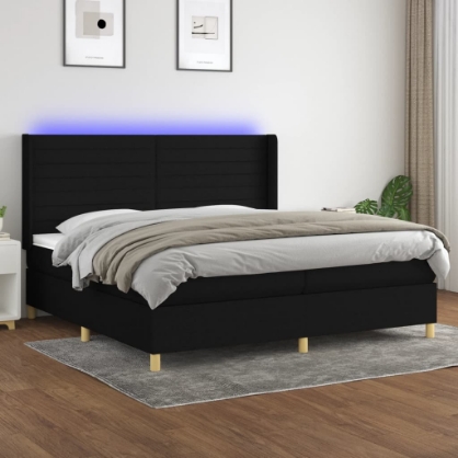 Εικόνα της Κρεβάτι Boxspring με Στρώμα & LED Μαύρο 200x200 εκ. Υφασμάτινο Hobbo