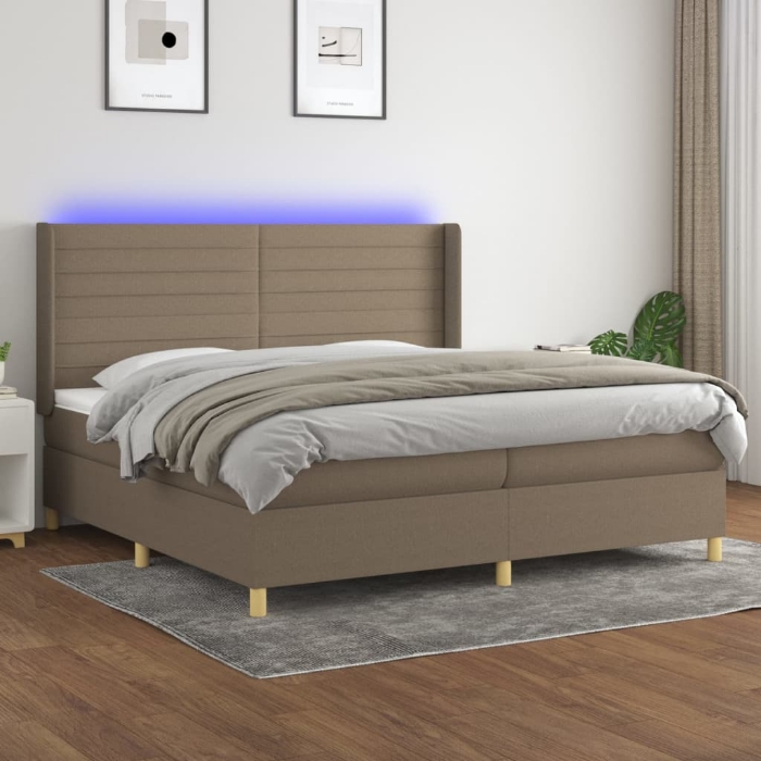 Εικόνα της Κρεβάτι Boxspring με Στρώμα & LED Taupe 200x200 εκ. Υφασμάτινο Hobbo