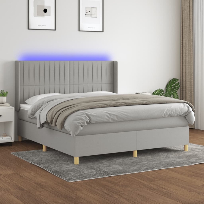 Εικόνα της Κρεβάτι Boxspring με Στρώμα & LED Αν.Γκρι 180x200εκ. Υφασμάτινο Hobbo