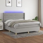 Εικόνα της Κρεβάτι Boxspring με Στρώμα & LED Αν.Γκρι 180x200εκ. Υφασμάτινο Hobbo