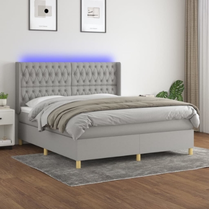 Εικόνα της Κρεβάτι Boxspring με Στρώμα & LED Αν.Γκρι 180x200εκ. Υφασμάτινο Hobbo