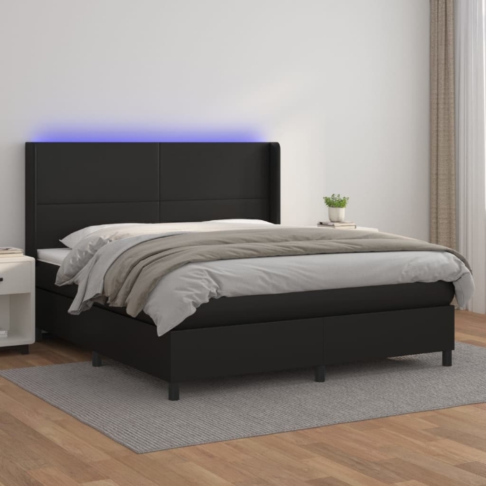 Εικόνα της Κρεβάτι Boxspring με Στρώμα & LED Μαύρο 180x200 εκ. Συνθ. Δέρμα Hobbo