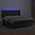 Εικόνα της Κρεβάτι Boxspring με Στρώμα & LED Μαύρο 180x200 εκ. Συνθ. Δέρμα Hobbo