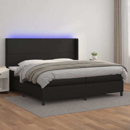 Εικόνα της Κρεβάτι Boxspring με Στρώμα & LED Μαύρο 200x200 εκ. Συνθ. Δέρμα Hobbo