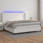 Εικόνα της Κρεβάτι Boxspring με Στρώμα & LED Λευκό 200x200 εκ. Συνθ. Δέρμα Hobbo