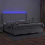 Εικόνα της Κρεβάτι Boxspring με Στρώμα & LED Λευκό 200x200 εκ. Συνθ. Δέρμα Hobbo