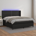 Εικόνα της Κρεβάτι Boxspring με Στρώμα & LED Μαύρο 180x200 εκ. Συνθ. Δέρμα Hobbo