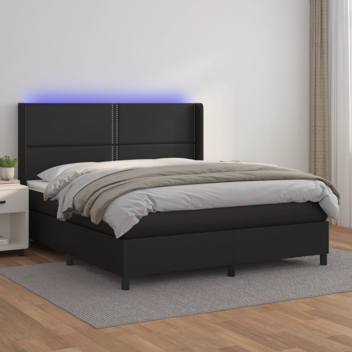 Εικόνα της Κρεβάτι Boxspring με Στρώμα & LED Μαύρο 180x200 εκ. Συνθ. Δέρμα Hobbo