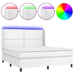 Εικόνα της Κρεβάτι Boxspring με Στρώμα & LED Λευκό 180x200 εκ. Συνθ. Δέρμα Hobbo