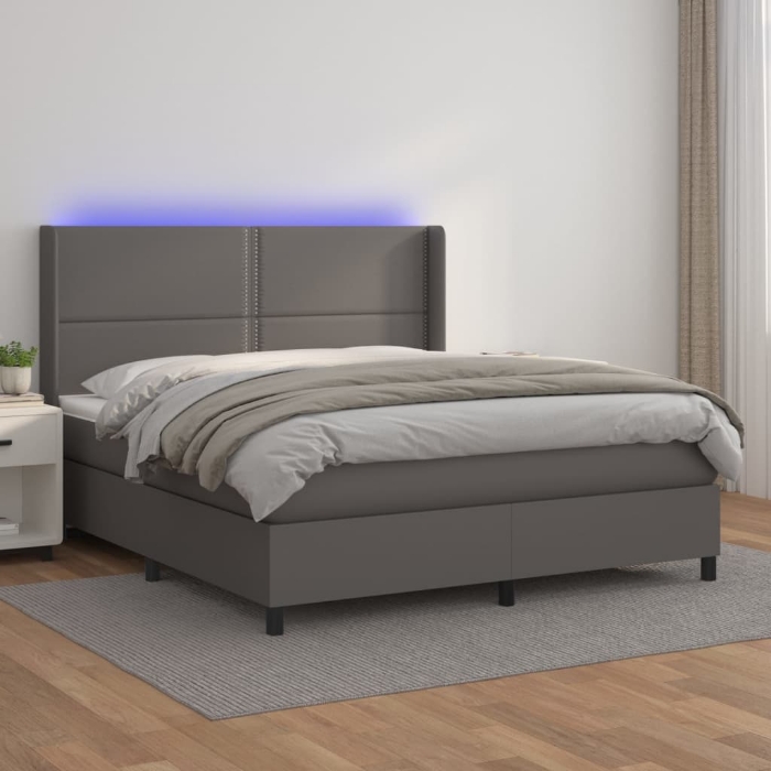 Εικόνα της Κρεβάτι Boxspring με Στρώμα & LED Γκρι 180x200 εκ. Συνθ. Δέρμα Hobbo