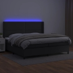 Εικόνα της Κρεβάτι Boxspring με Στρώμα & LED Μαύρο 200x200 εκ. Συνθ. Δέρμα Hobbo