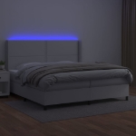 Εικόνα της Κρεβάτι Boxspring με Στρώμα & LED Λευκό 200x200 εκ. Συνθ. Δέρμα Hobbo