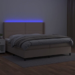 Εικόνα της Κρεβάτι Boxspring Στρώμα&LED Καπουτσίνο 200x200 εκ. Συνθ. Δέρμα Hobbo