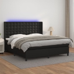 Εικόνα της Κρεβάτι Boxspring με Στρώμα & LED Μαύρο 180x200 εκ. Συνθ. Δέρμα Hobbo