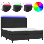 Εικόνα της Κρεβάτι Boxspring με Στρώμα & LED Μαύρο 180x200 εκ. Συνθ. Δέρμα Hobbo