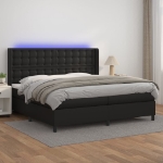 Εικόνα της Κρεβάτι Boxspring με Στρώμα & LED Μαύρο 200x200 εκ. Συνθ. Δέρμα Hobbo