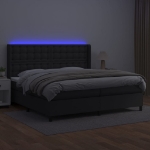 Εικόνα της Κρεβάτι Boxspring με Στρώμα & LED Μαύρο 200x200 εκ. Συνθ. Δέρμα Hobbo