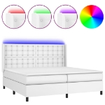 Εικόνα της Κρεβάτι Boxspring με Στρώμα & LED Λευκό 200x200 εκ. Συνθ. Δέρμα Hobbo