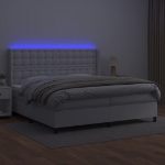 Εικόνα της Κρεβάτι Boxspring με Στρώμα & LED Λευκό 200x200 εκ. Συνθ. Δέρμα Hobbo