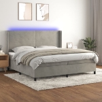 Εικόνα της Κρεβάτι Boxspring με Στρώμα & LED Αν.Γκρι 200x200 εκ. Βελούδινο Hobbo