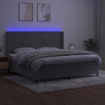 Εικόνα της Κρεβάτι Boxspring με Στρώμα & LED Αν.Γκρι 200x200 εκ. Βελούδινο Hobbo