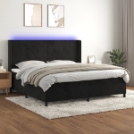 Εικόνα της Κρεβάτι Boxspring με Στρώμα & LED Μαύρο 200x200 εκ. Βελούδινο Hobbo