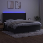 Εικόνα της Κρεβάτι Boxspring με Στρώμα & LED Μαύρο 200x200 εκ. Βελούδινο Hobbo