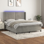 Εικόνα της Κρεβάτι Boxspring με Στρώμα & LED Αν.Γκρι 180x200 εκ. Βελούδινο Hobbo