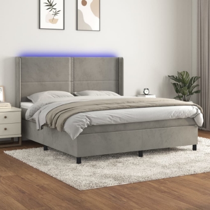 Εικόνα της Κρεβάτι Boxspring με Στρώμα & LED Αν.Γκρι 180x200 εκ. Βελούδινο Hobbo