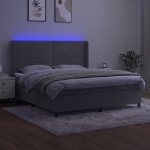 Εικόνα της Κρεβάτι Boxspring με Στρώμα & LED Αν.Γκρι 180x200 εκ. Βελούδινο Hobbo