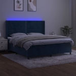 Εικόνα της Κρεβάτι Boxspring με Στρώμα & LED Σκ. Μπλε 180x200εκ. Βελούδινο Hobbo