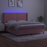 Εικόνα της Κρεβάτι Boxspring με Στρώμα & LED Ροζ 180x200 εκ. Βελούδινο Hobbo