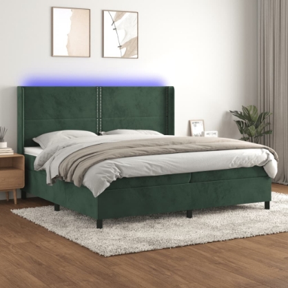 Εικόνα της Κρεβάτι Boxspring με Στρώμα & LED Σκ. Πράσινο 200x200εκ Βελούδο Hobbo