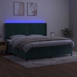 Εικόνα της Κρεβάτι Boxspring με Στρώμα & LED Σκ. Πράσινο 200x200εκ Βελούδο Hobbo